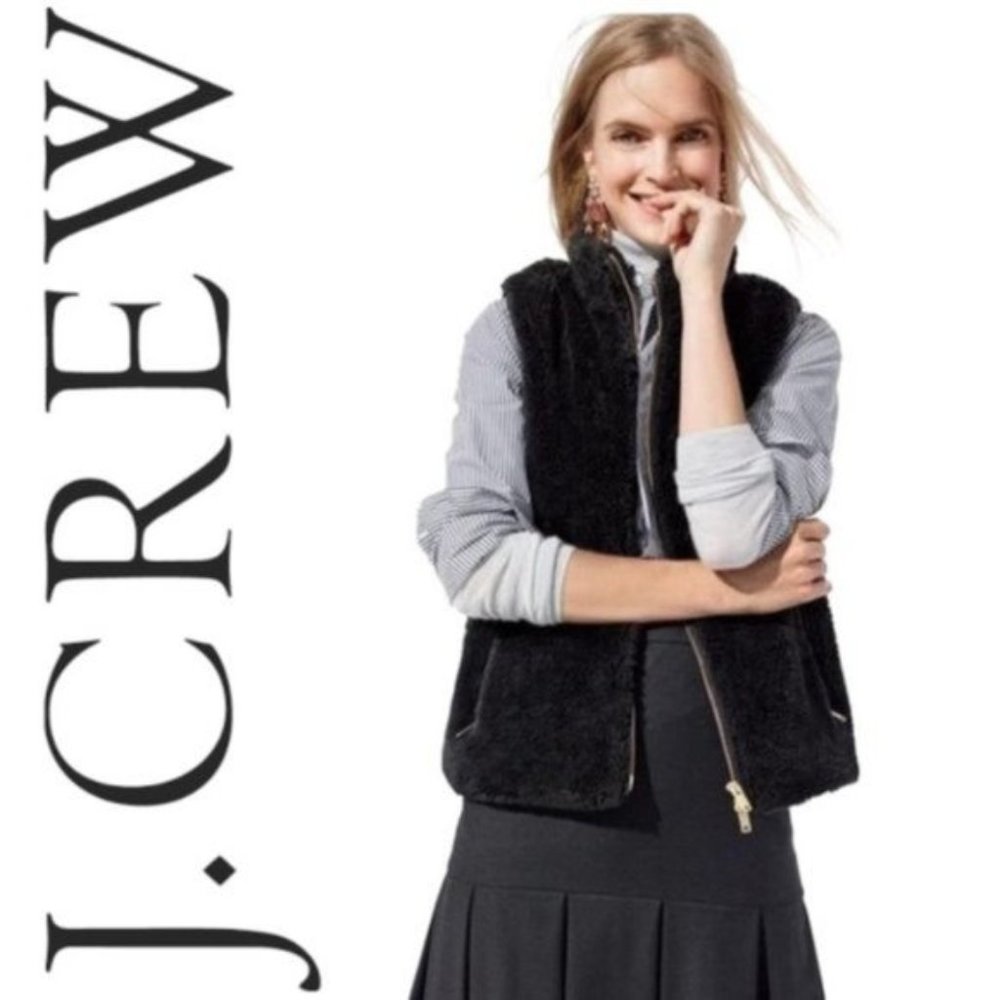 J.Crew Faux Fur Black Vest